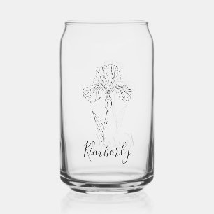 Personalised name February iris Birth Flower Can Glass