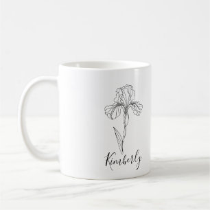 Personalised name February iris Birth Flower Coffee Mug