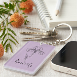 Personalised name February iris Birth Flower Key Ring