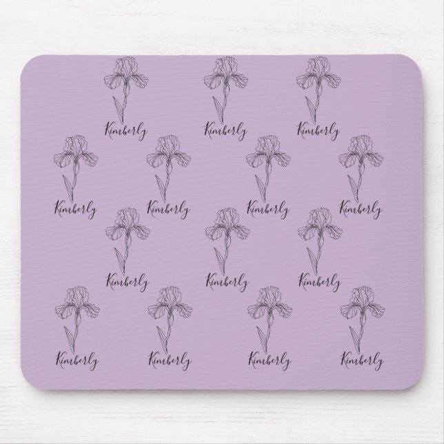Personalised name February iris Birth Flower Mouse Pad (Front)