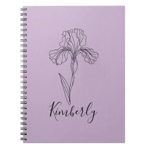 Personalised name February iris Birth Flower Notebook