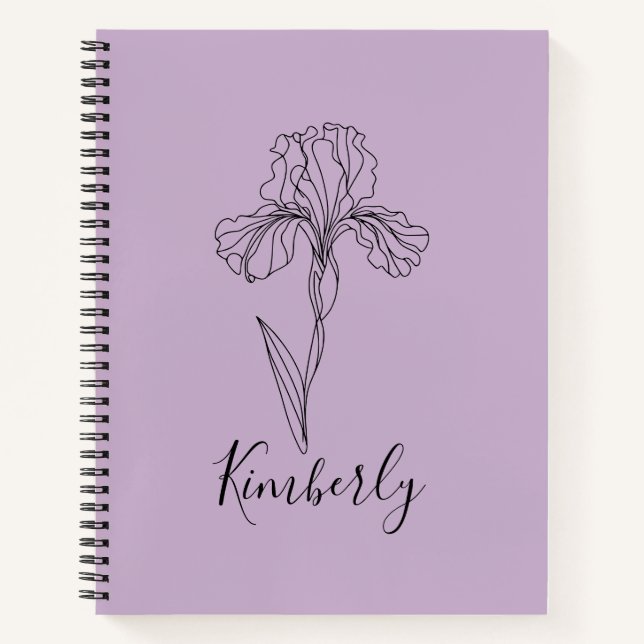 Personalised name February iris Birth Flower Notebook (Front)