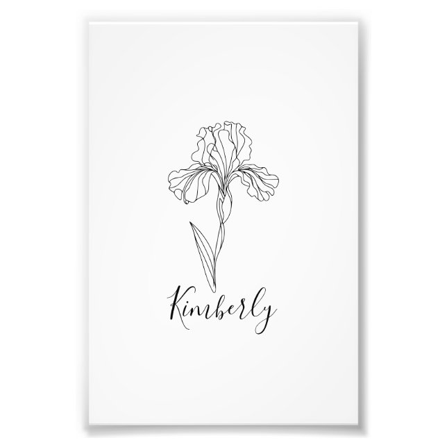 Personalised name February iris Birth Flower Photo Print (Front)