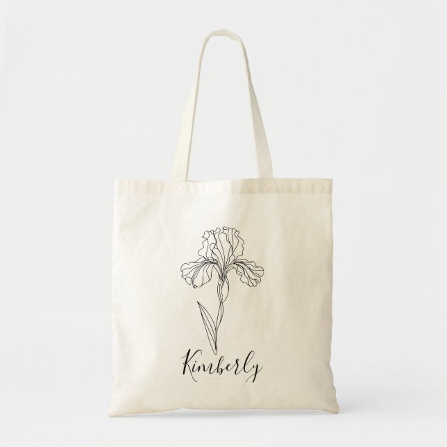 Personalised name February iris Birth Flower Tote Bag (Front)