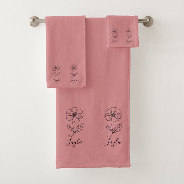Personalised name February primrose Birth Flower Bath Towel Set (Insitu)