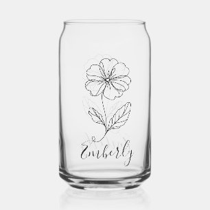 Personalised name February primrose Birth Flower Can Glass