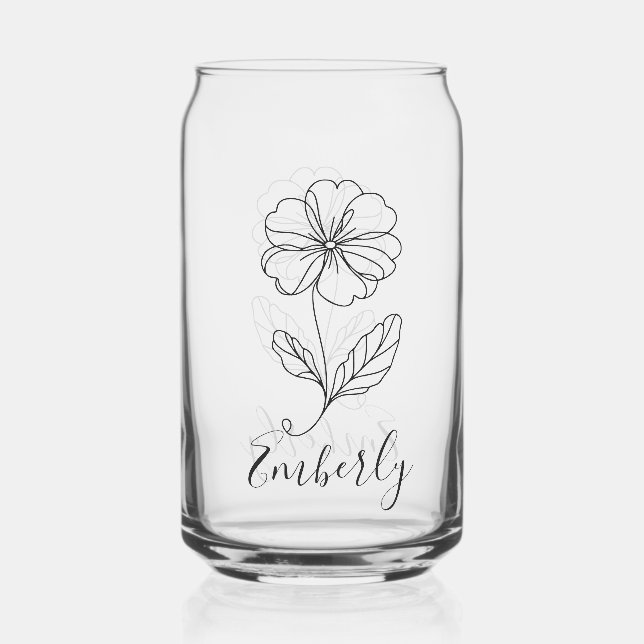 Personalised name February primrose Birth Flower  Can Glass (Front)