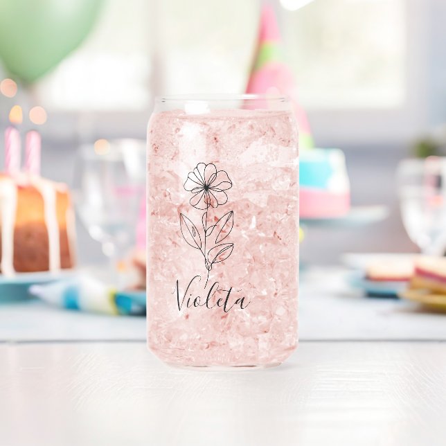 Personalised name February violet Birth Flower  Can Glass (Insitu (Birthday))