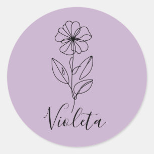 Personalised name February violet Birth Flower  Classic Round Sticker