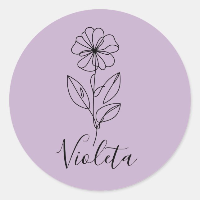Personalised name February violet Birth Flower  Classic Round Sticker (Front)