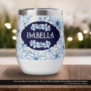 Personalised Name Feminine Blue Floral Pattern