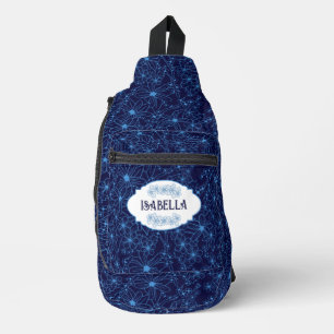 Personalised Name Feminine Blue Floral Pattern Sling Bag