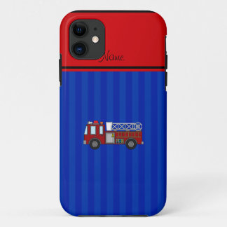 Personalised name firetruck blue stripes iPhone 11 case
