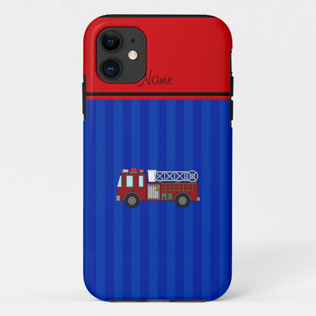Personalised name firetruck blue stripes Case-Mate iPhone case (Back)