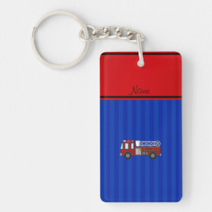 Personalised name firetruck blue stripes key ring