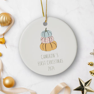Personalised Name First Christmas Fall Pumpkins Ceramic Tree Decoration