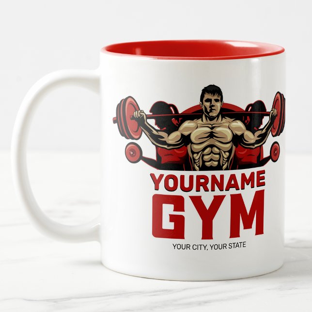 Personalised NAME Fitness Home GYM Weight Lifting  Two-Tone Coffee Mug (Creator Uploaded)