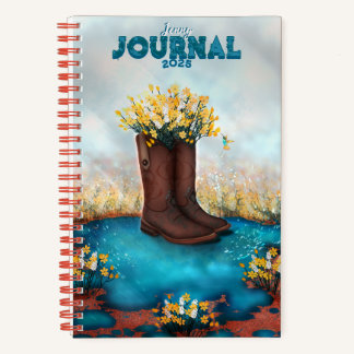 Personalised Name Floral Boot with Humming bird Notebook