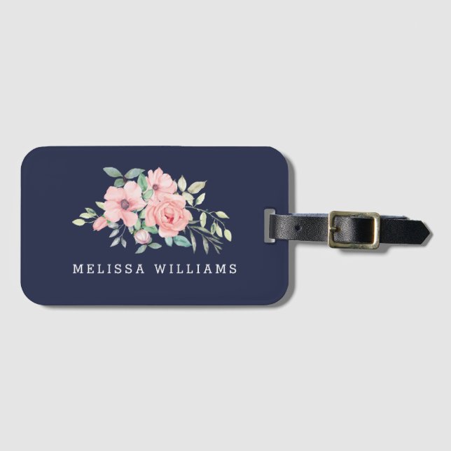 Personalised Name Floral Luggage Tag (Front Horizontal)
