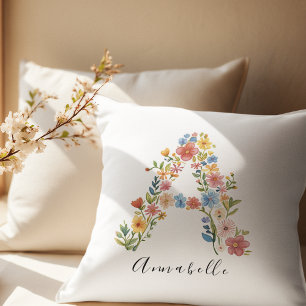 Personalised Name & Floral Monogram 'A' Cushion