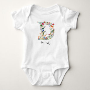 Personalised Name & Floral Monogram 'D' Baby Bodysuit