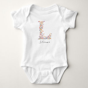 Personalised Name & Floral Monogram 'L' Baby Bodysuit