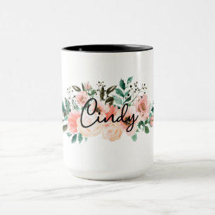 Personalised Name floral Mug for Girls,girlfriends