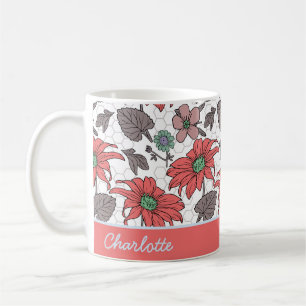 Personalised name floral seamless pattern pink coffee mug