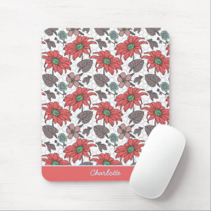 Personalised name floral seamless pattern pink mouse pad