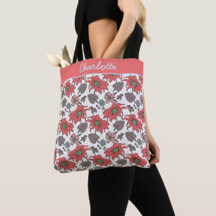 Personalised name floral seamless pattern pink tote bag