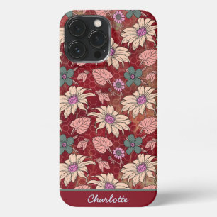 Personalised name floral seamless pattern red iPhone 13 pro max case