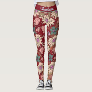 Personalised name floral seamless pattern red leggings