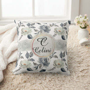 Personalised Name Floral Watercolor Throw Pillow
