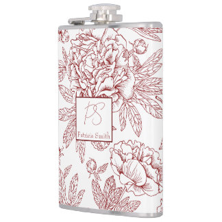 Personalised name Flower pattern Hip Flask