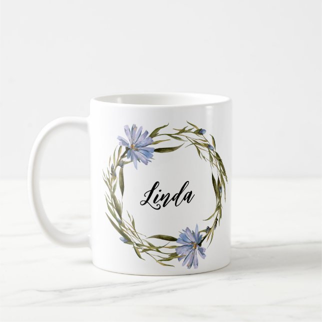 Personalised Name Flower Wreath Watercolor Coffee Mug (Left)