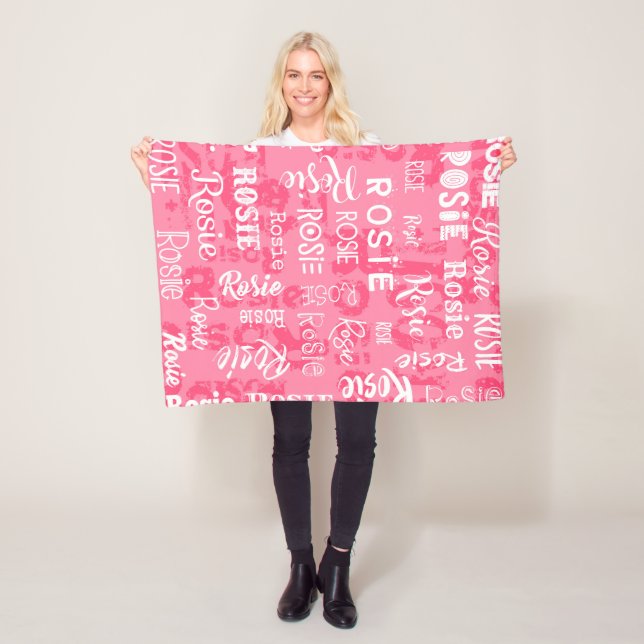 Personalised Name for Rosie Pink Fleece Blanket (In Situ)