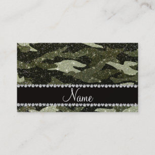 Personalised name forest green glitter camouflage calling card