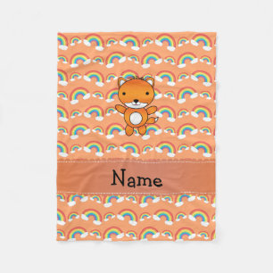 Personalised name fox orange rainbows fleece blanket