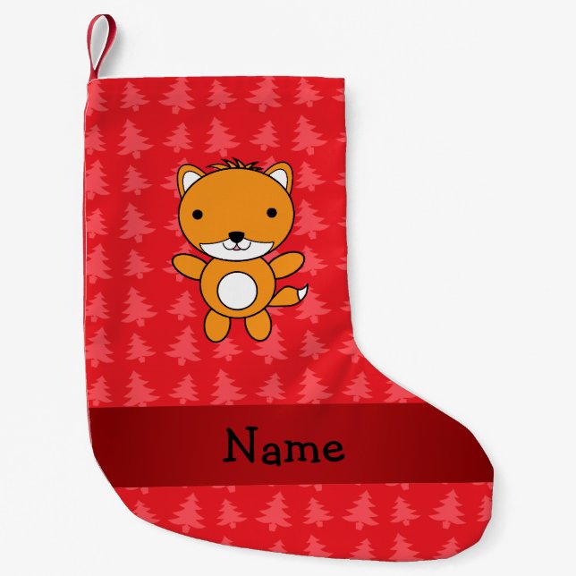 Personalised name fox red christmas trees small christmas stocking (Front)