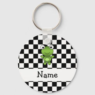 Personalised name frog black and white checkers key ring