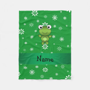 Personalised name frog green snowflakes fleece blanket