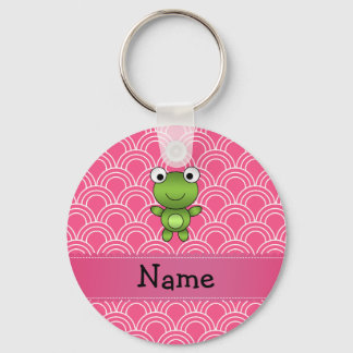 Personalised name frog pink half circles pattern key ring
