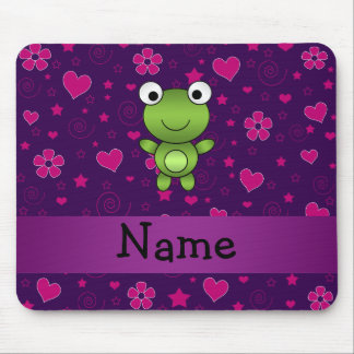 Personalised name frog purple pink flowers hearts mouse pad