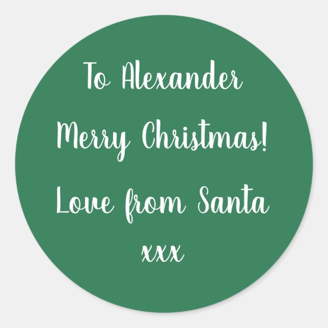 Personalised Name From Santa Green Xmas Gift Label (Front)