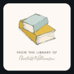 Personalised Name From The Library of Bookplate Square Sticker<br><div class="desc">Cute Books Illustration Custom From The Library Of Bookplate with Name</div>