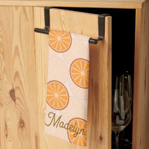 Personalised name fruit orange and brown tea towel