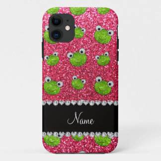 Personalised name fuchsia pink glitter frogs Case-Mate iPhone case
