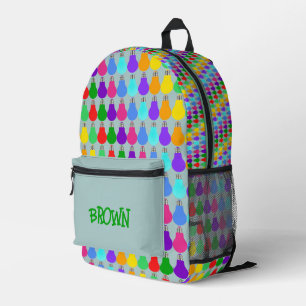 Personalised Name Fun Colourful Bulbs Opal Blue Printed Backpack
