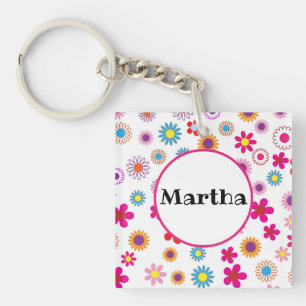 Personalised Name Fun Colourful Happy Flowers Key Key Ring