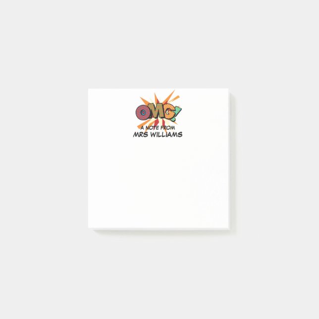 Personalised Name Fun Comic Book OMG Post-it Notes (Front)